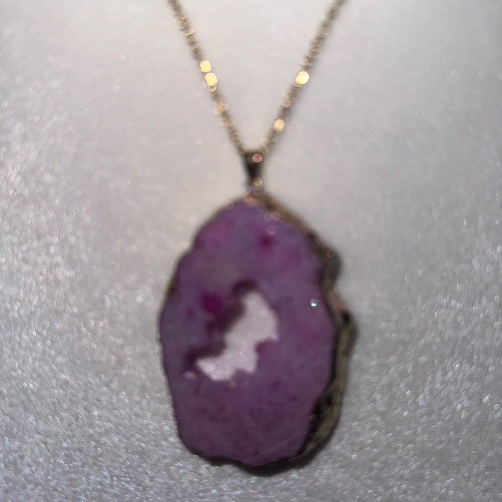 Raw Pink Amethyst Crystal Quartz Druzy Pendant Gold plated Necklace